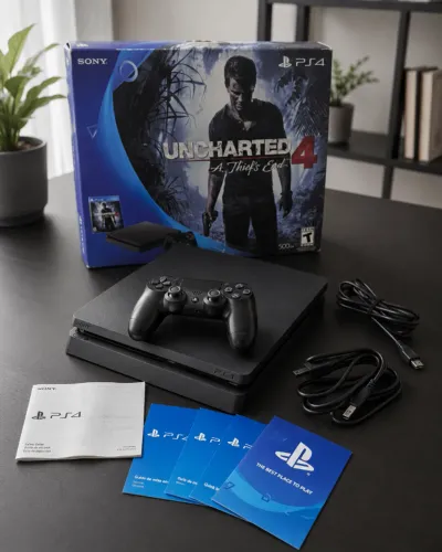PS4 Slim Completo na Caixa - 1 Controle - Funcionando Perfeitamente