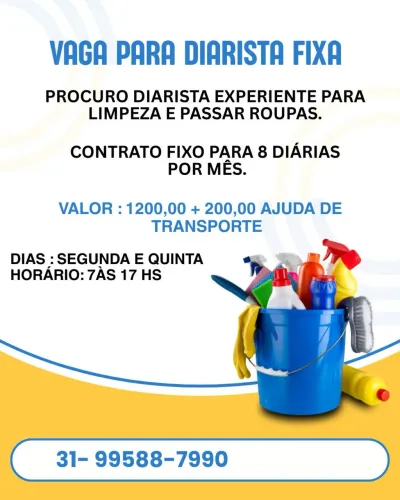 VAGA DIARISTA - CONTRATO MENSAL
