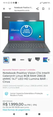 Notebook Na caixa .256giga Intel 8 giga