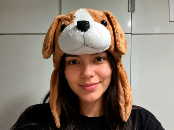 Capuz chapéu Cachorro Fofo Marrom em pelúcia - novo