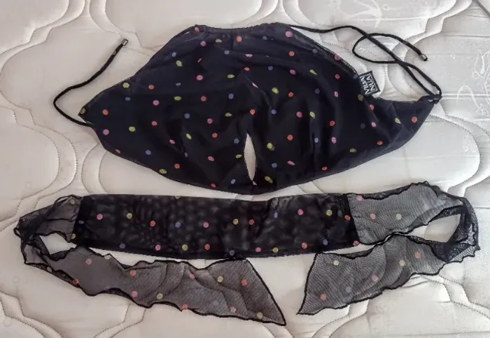 Top corset seda Preta bolinhas coloridas Marca Vida Nua