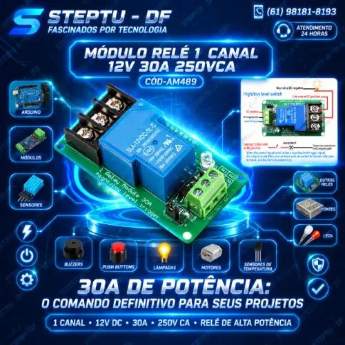Módulo Relé 1 Canal 12v 30a 250vca Arduino Automação COD-AM489