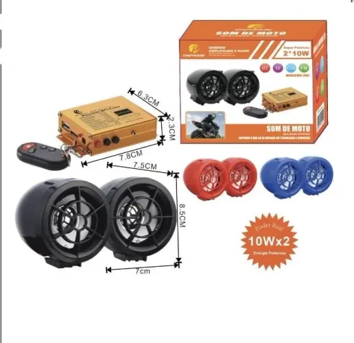 Caixa de som moto com alarme controle
