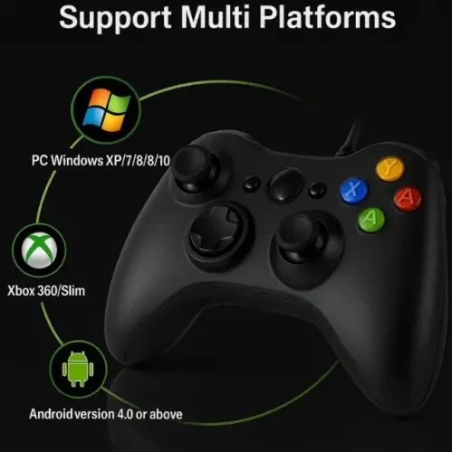 Controle USB com Fio para Xbox 360 - Compatível com PC, TV e Android
