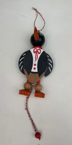 Enfeite Brinquedo De Puxar Vintage Madeira Pinguim Áustria