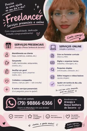 PRECISA DE UMA AJUDA? POSSO TE AJUDAR! ofereço servidos freelancer.