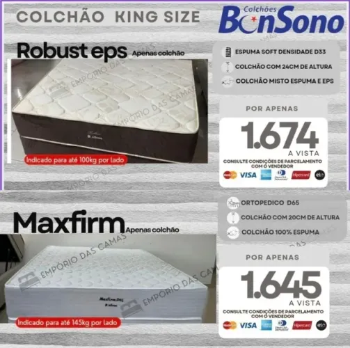 Colchão king size Bonsono molas pocket ou espuma D33 - ortopédico Do solteiro ao king size