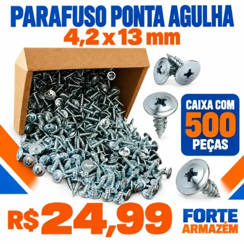 Parafuso Ponta Agulha 4,2x13 Caixa Com 500 Unidades