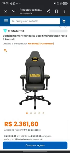 Cadeira Gamer ThunderX3 Core Smart Batman - Lacrada com 12 meses de garantia - NFe