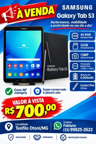 Vender se um Tablet Samsung Galaxy Tab S3 Semi novo. Falta somente o carregador