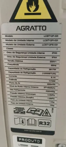 Ar condicionado agratto inverter muito novo 12 mil BTUs