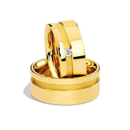 Conjunto Alianças Valentine Ouro Amarelo e Diamante 8mm