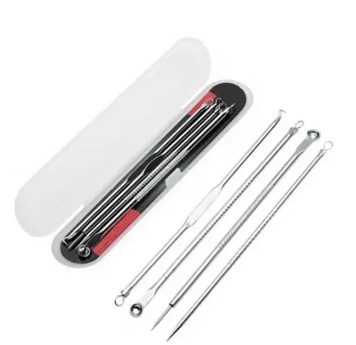 Kit com 4 Curetas / Extratores Tirar Acne Cravos E Espinha Limpeza de Pele (z051) 