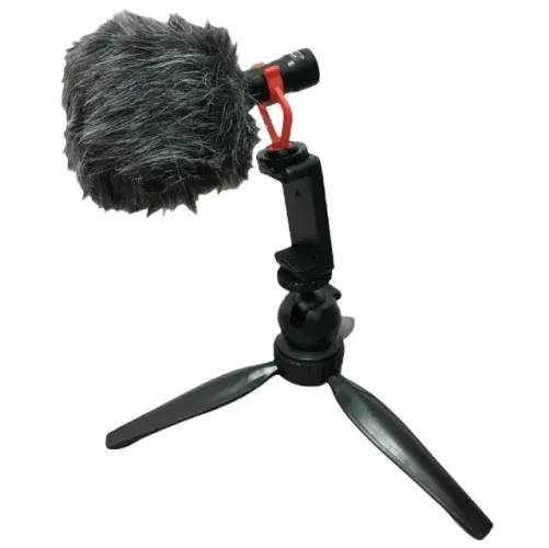 Microfone Condensador P2 Knup KP-MIC800 com Suporte Tripé e Celular - WZetta