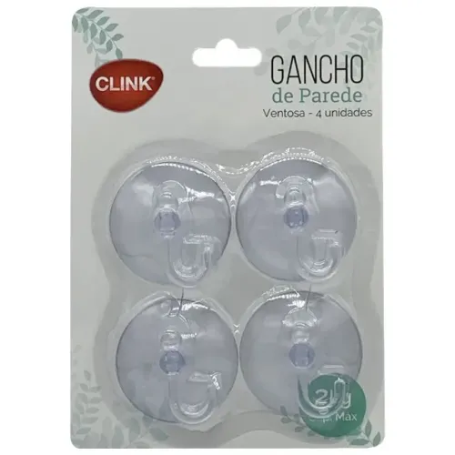 Gancho De Parede Ventosa 4un  4,5cmx1,5cm Clink Cap Ate 2kg