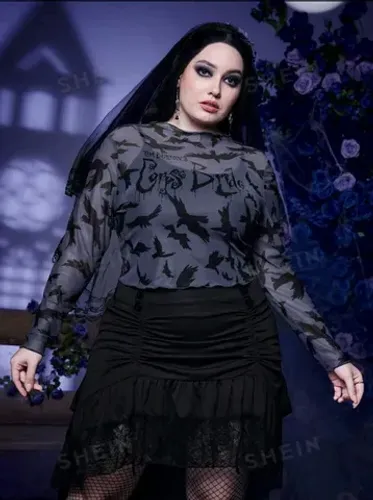 Cropped Noiva Cadáver plus size transparente Shein 4XL manga longa