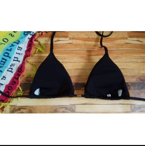 Biquini Preto Top Cortininha Com Calcinha Fino Fio Duplo