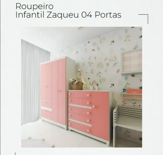 Kit Completo Infantil Roupeiro 4 Portas e Cômoda 5 Gavetas 100% MDF com Condição Exclusiva