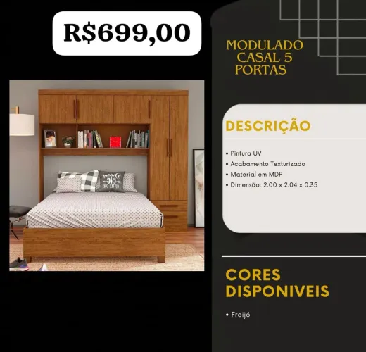 Guarda-Roupa Casal 5 Portas Modulado Freijó