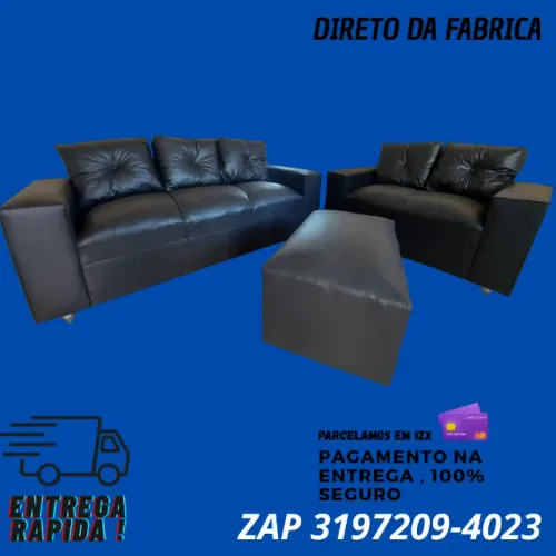 Sofá Courino 3 e 2 Lugares + Puff - Conforto, Estilo e Preço Justo