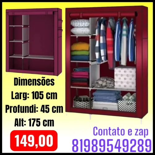 Guarda Roupa Duplo Cabideiro Arara 5 Prateleiras Armario Compacto Organizador Portatil