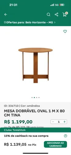 MESA DOBRÁVEL OVAL 1M X 80 cm TINA