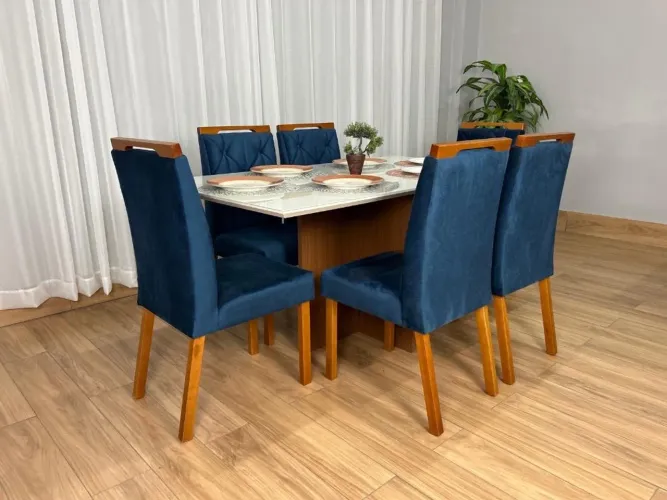 Mesa de Jantar 1.60×0.90 Com 6 Cadeiras Madeira Maciça