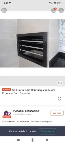 Suporte para grelhas em churrasqueira