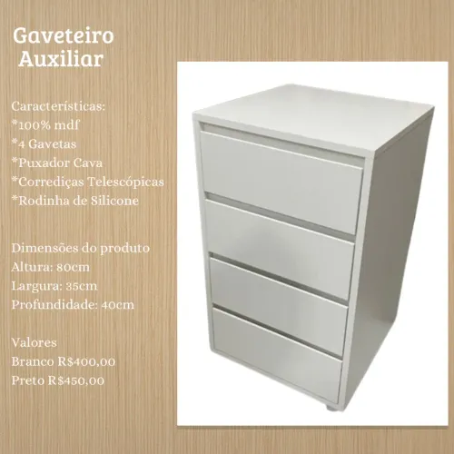 Gaveteiro Auxiliar 4 Gavetas MDF