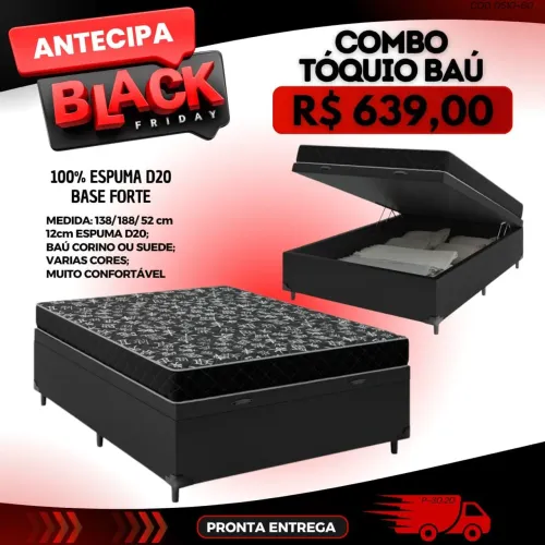 Base box baú casal+ colchão Casal D20 12cm 100% espuma 