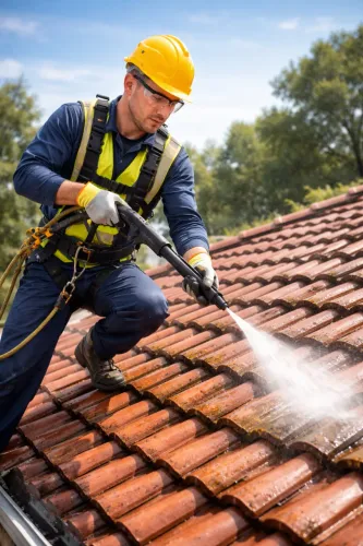 Limpeza de telhados, muros, calhas e rufos