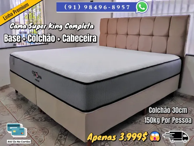 Cama Super King Completa - Base + Colchão + Cabeceira