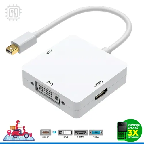 Cabo Adaptador Mini Displayport Thunderbolt para Hdmi Vga Dvi Macbook