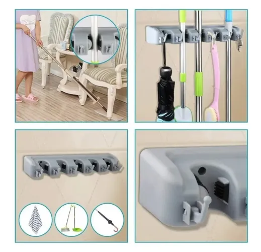 Suporte Multiuso 5 Posições - Porta Vassoura Rodo Chaves Aleatório