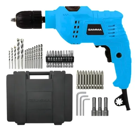 Furadeira Gamma Elétrica 650W de Impacto Martelete e maleta de acessórios Bits Azul 220V