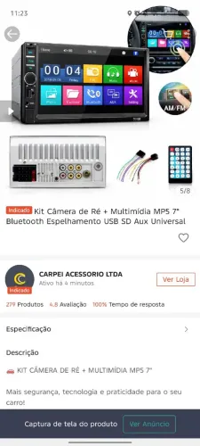 MULTIMIDIA MP5 7PLG COM CAMERA DE RÉ,NOVA CAIXA