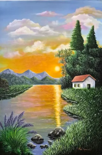 QUADRO PINTURA ACRÍLICA 60X40 PAISAGEM SEM MOLDURA