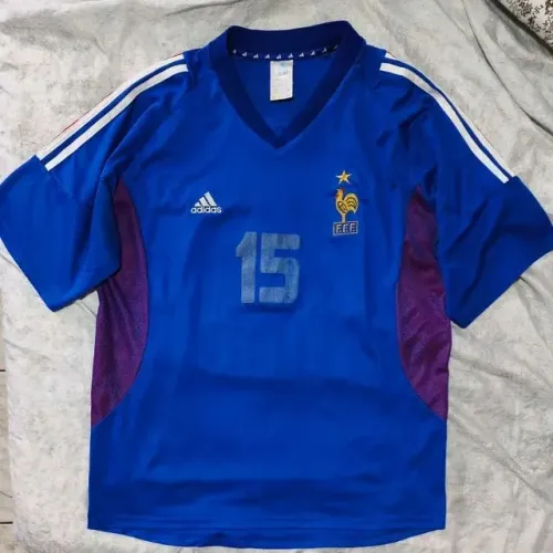camisa original copa do mundo 2002 seleção franca azul tamanho gg #15 thuram 2003
