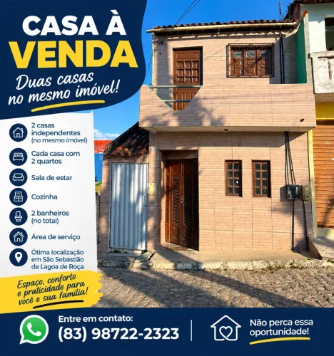 Vende-se imóvel com duas casas, uma em cima da outra - São Sebastião de Lagoa de Roça/PB