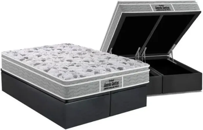 Colchão King Resistance e Cama Base Baú King na cor preta