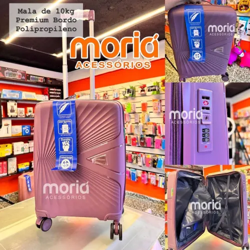 Mala 10kg Polipropileno Premium Nova Rodinha 360° graus Cadeado cor lilás
