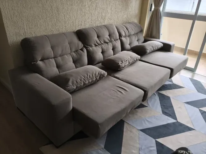 Sofá 3 Lugares Retrátil 2,85m em Linho Cinza Escuro