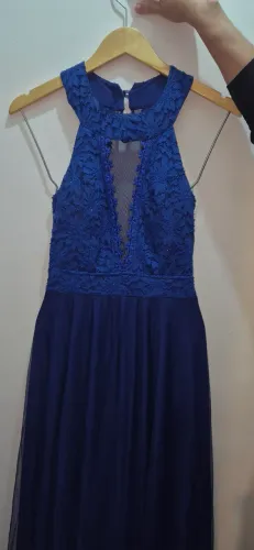 Vestido Azul Royal saia tule comprido tamanho P/38