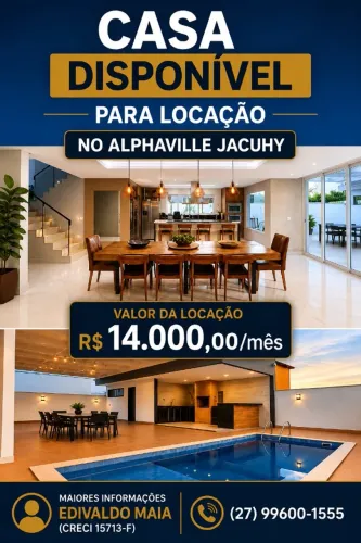 Casa com 5 quartos, 363 m², aluguel por R$ 14.000 - Alphaville Jacuhy - Serra/ES