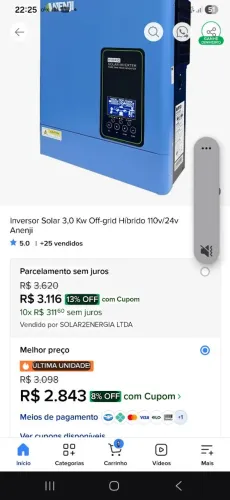 Inversor híbrido anenrji 3000w Wi-Fi