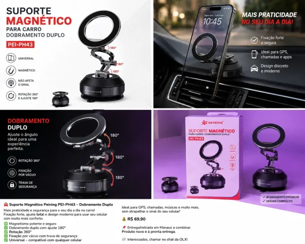 SUPORTE MAGNÉTICO PEINING PEI-PH43 - DOBRAMENTO DUPLO