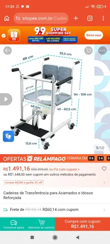 Cadeira de Transferência e Apoio para acamados