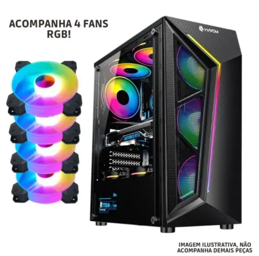 Gabinete Gamer GB1713 Com Lateral de Vidro Temperado 4 Fans RGB Inclusas - Hayom