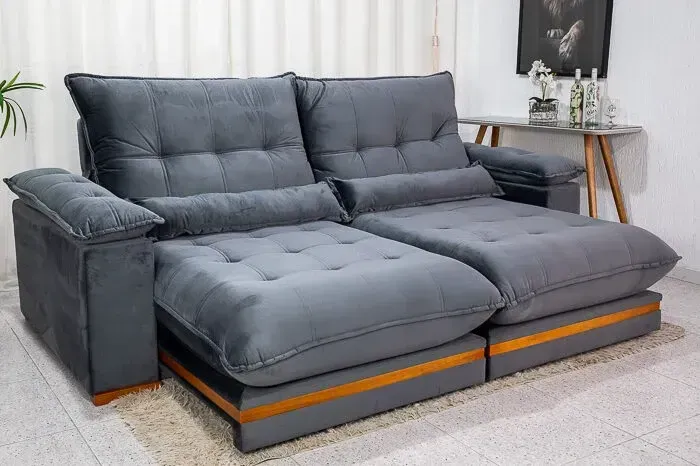 Sofá Reclinável Retrátil Barcelona Cinza Plus 2,20m de 4 Lugares 