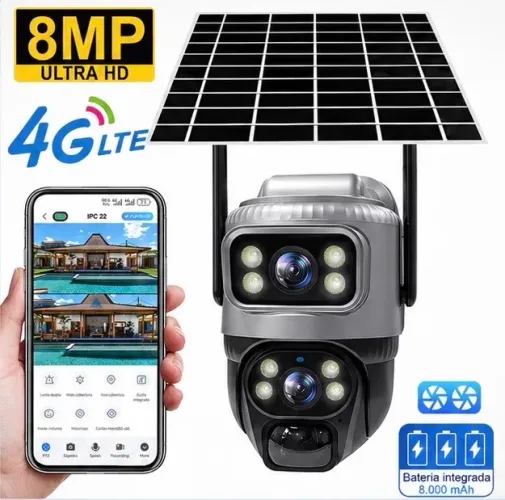 Câmera de Segurança Solar 4G - Ultra HD | Dupla Lente